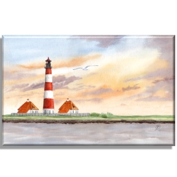 Leinwand 40 x 30 cm Keilrahmen Canvas-Leinen  Aquarell Maritim Kunst Druck Kunstdruck Nordsee St. Peter Ording SPO Westerhever Leuchtturm Meer Strand